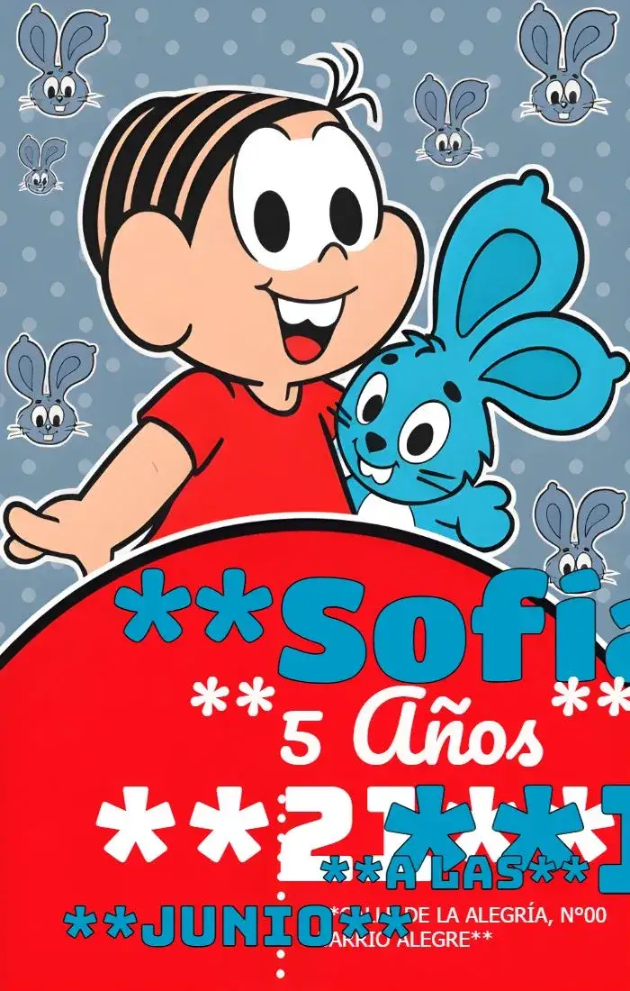 Invitación Mónica Turma Da Azul – tema Cumpleaños Infantil colorido, infantil, lúdico, divertido, temático