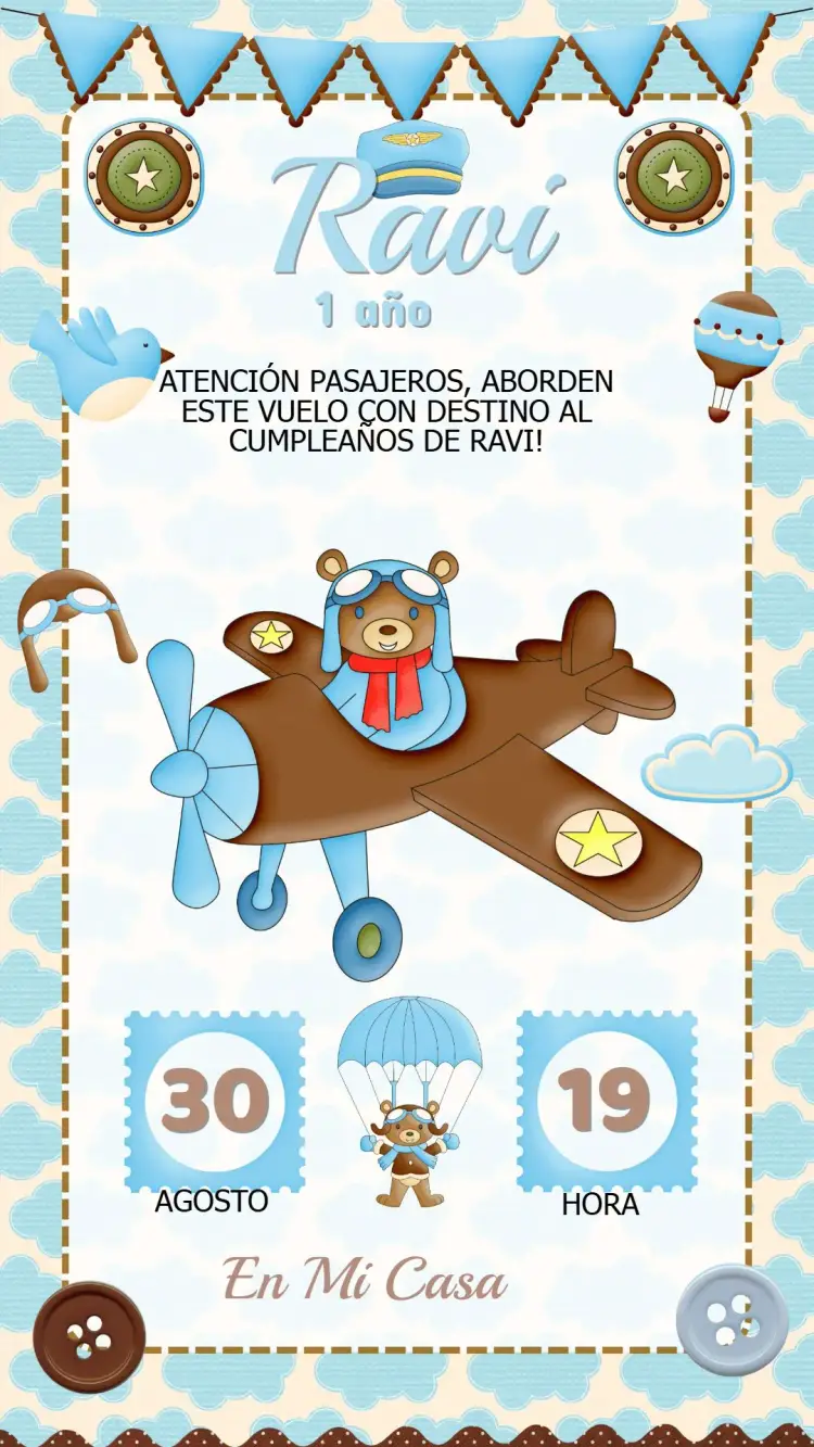 Invitación Cumpleaños Osito Aviador