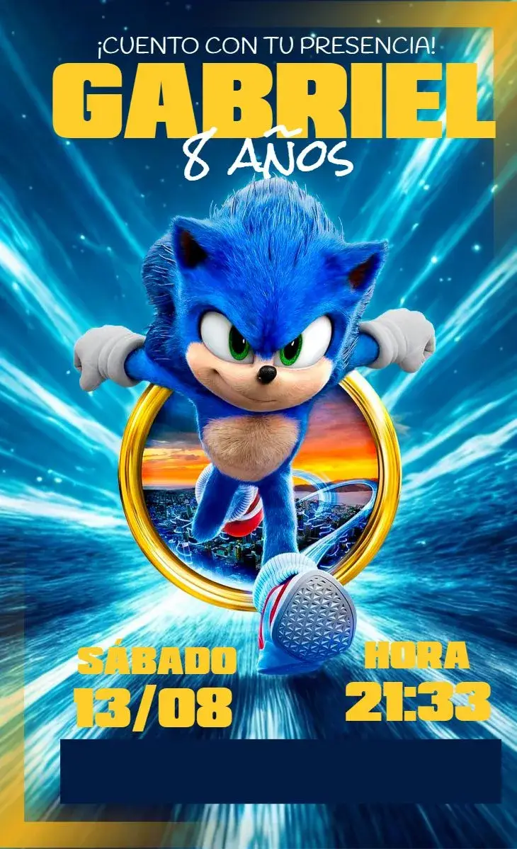 Invitación Sonic La Película Animada editable y personalizable
