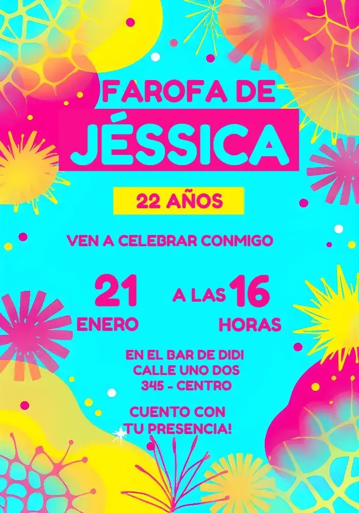 Invitación Farofa Verano – tema Despedida de Soltera tropical, colorido, moderno, veraniego, alegre