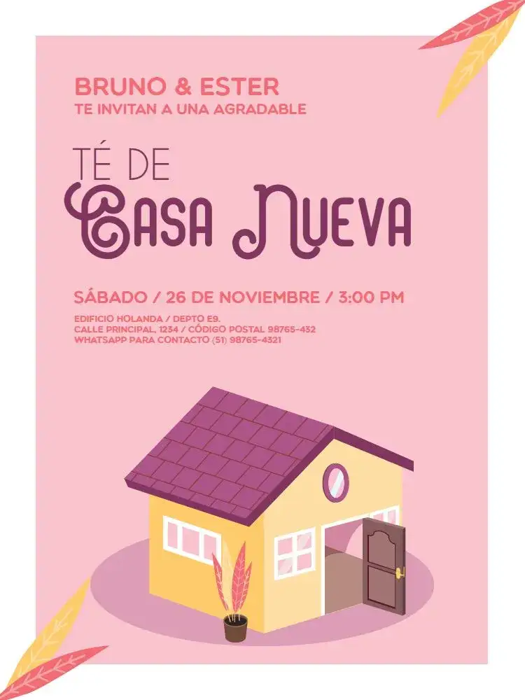 Invitación Té De Casa Nueva Modelo Delicado – tema Baby Shower delicado, minimalista, rosa, moderno, elegante, acogedor