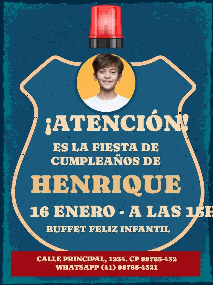 Invitación Infantil Tema Policía Con Foto Policial – tema Cumpleaños Infantil policía, infantil, lúdico, azul oscuro, moderno, divertido