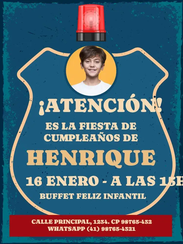 Invitación Infantil Tema Policía Con Foto Policial