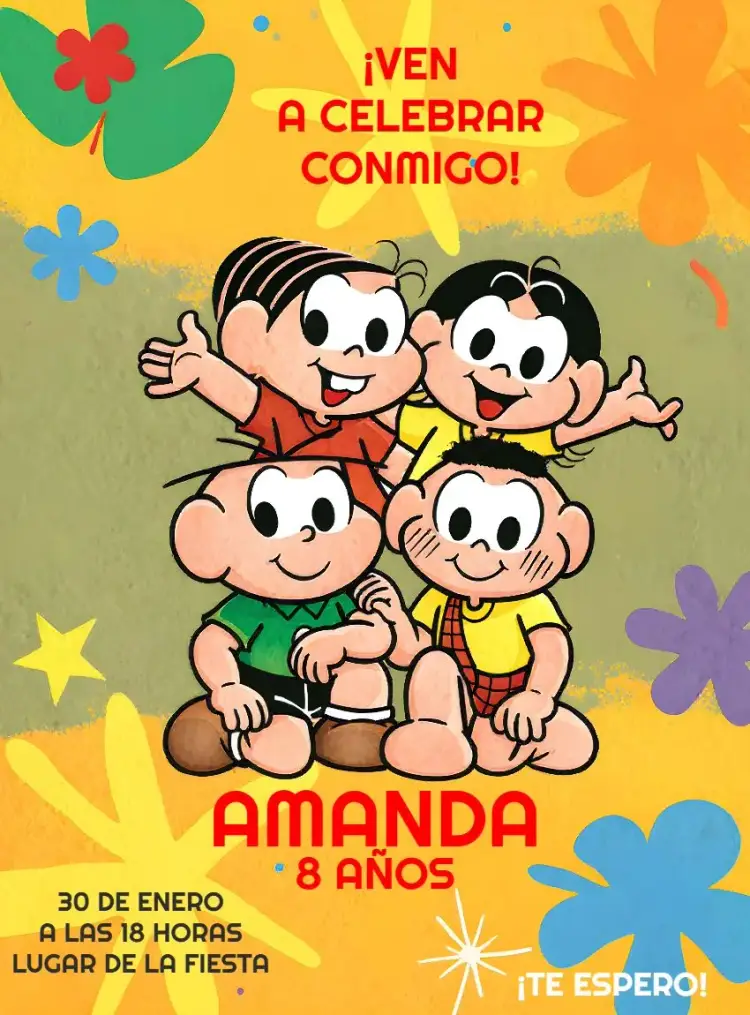Invitación Turma De La Mónica Colorido editable y personalizable