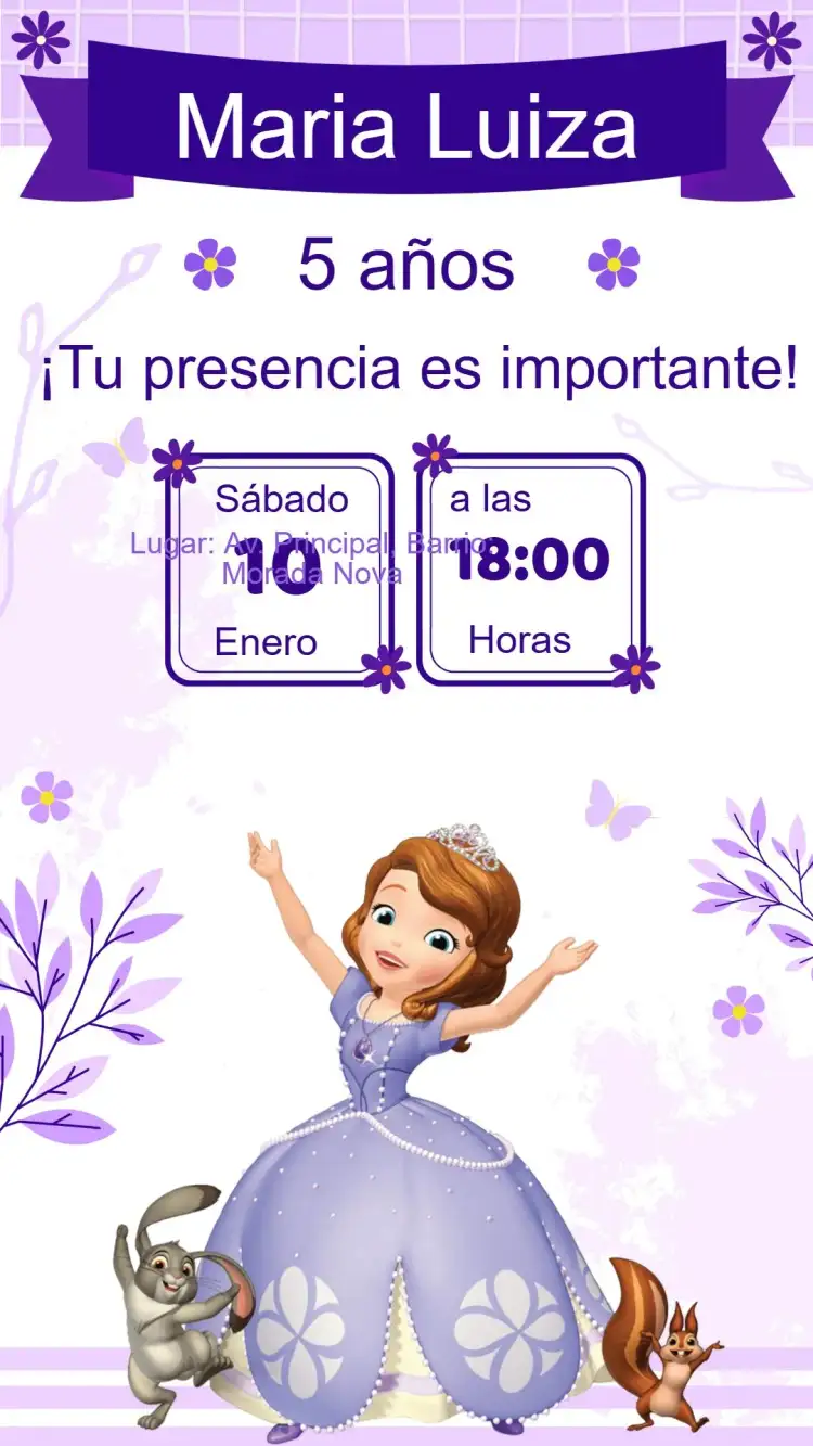 Invitación Cumpleaños Princesita Sofía