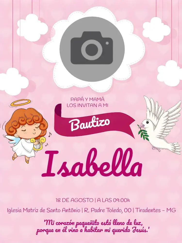 Invitación Bautismo Con Foto Bautismo – tema Bautismo rosa, ángeles, floral, delicado, moderno