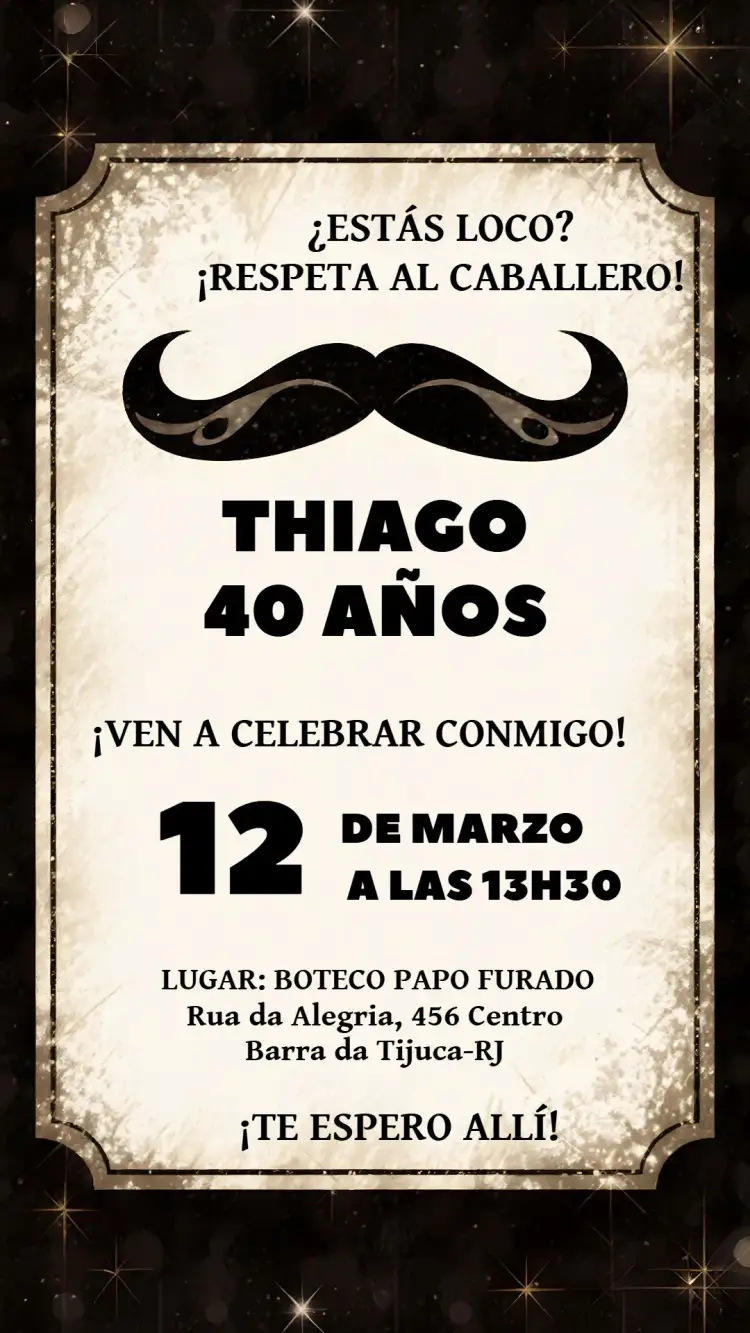 Invitación Bigote Mustache – tema Cumpleaños moderno, divertido, masculino, colorido, elegante, temático