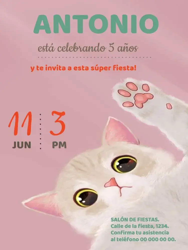 Invitación Gatito Para Editar Verde