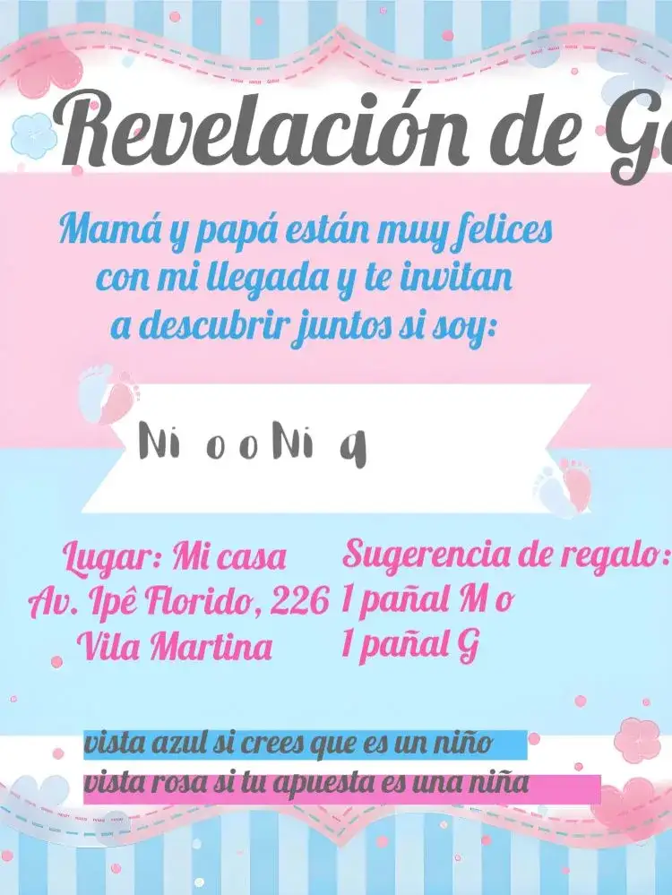 Invitación Fiesta de Revelación de Ositos Para Bebé – tema Revelación Bebé lindo, colorido, moderno, divertido, infantil