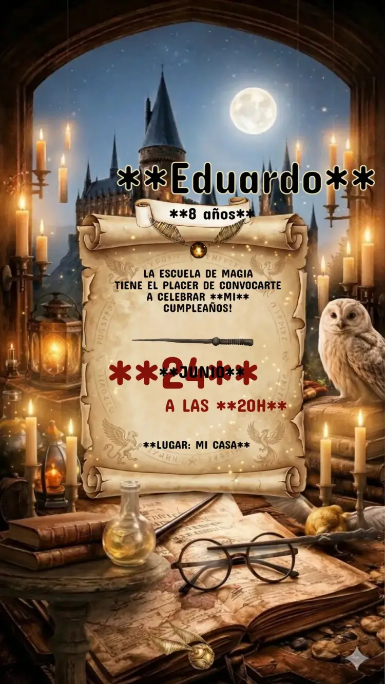 Invitación Cumpleaños Infantil Harry Potter
