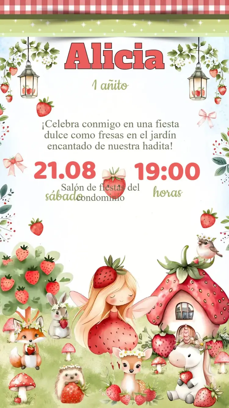 Invitación Cumpleaños Fresa