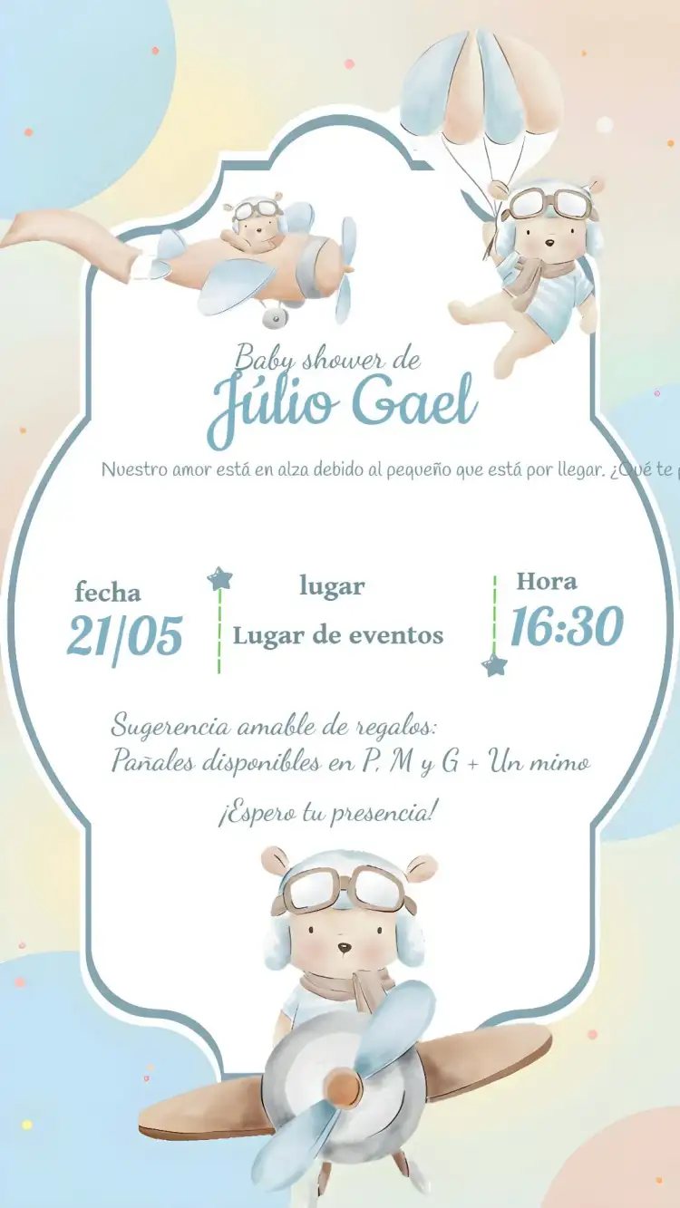Baby Shower Aviator Teddy Bear Watercolor