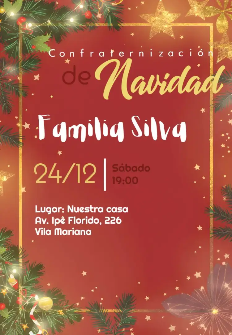 Invitación Cena De Navidad en Familia – tema Fechas Conmemorativas colorido, festivo, navideño, familiar, alegre, clásico