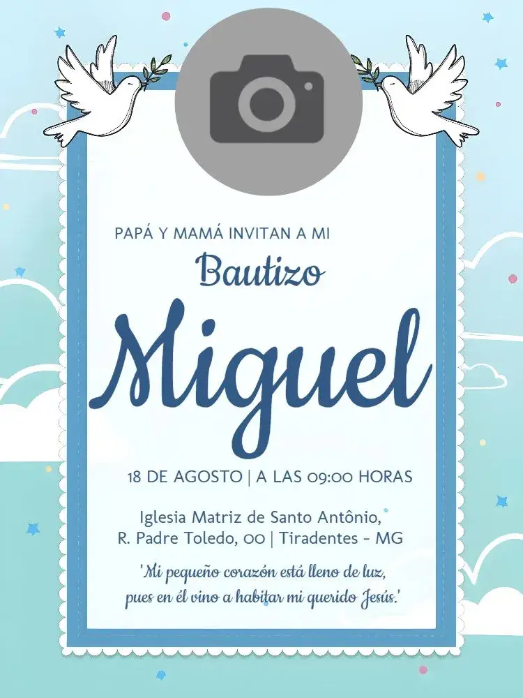 Invitación Bautizo Con Foto Angelitos editable y personalizable