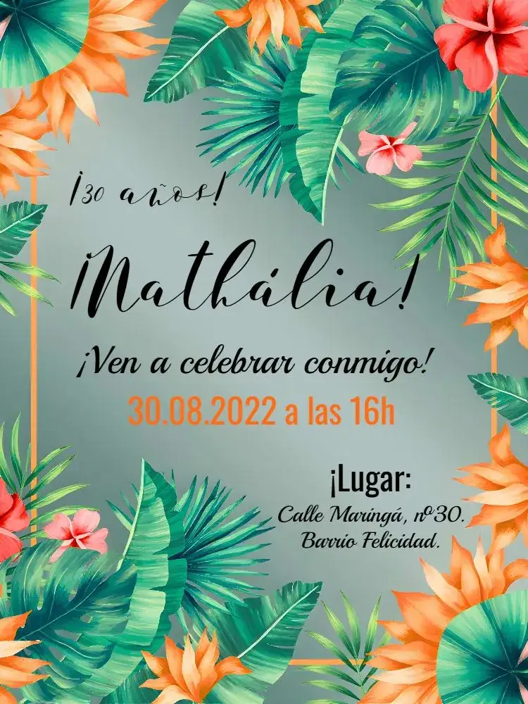 Invitación Tropical Aloha – tema Cumpleaños tropical, floral, vibrante, delicado, moderno, verano