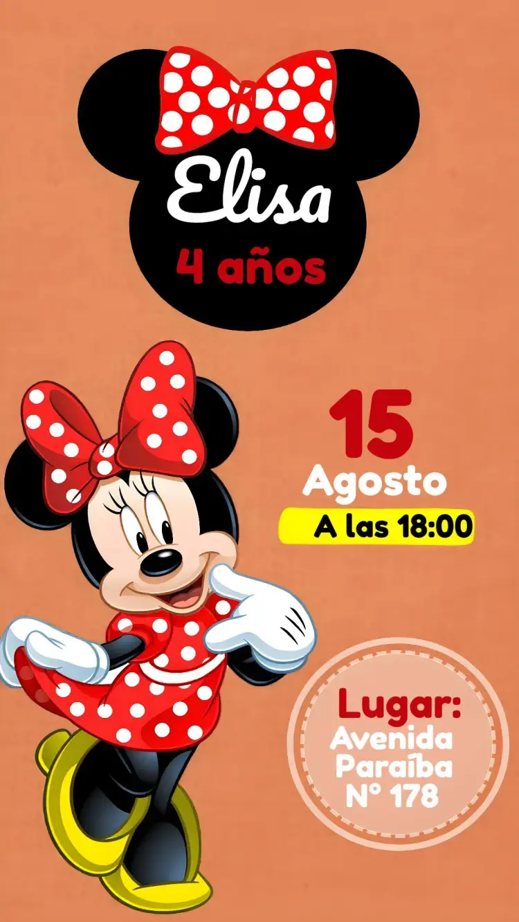 Invitación Minnie Mouse Amarillo