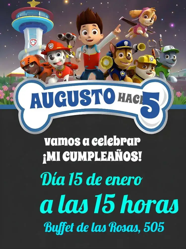 Invitación Patrulla Canina – tema Cumpleaños Infantil colorido, divertido, temático, infantil, animado