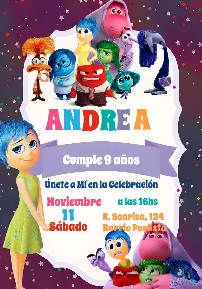 Invitación Divertida Mente 2 Colorido – tema Más buscados colorido, divertido, infantil, moderno, ilustraciones de la película