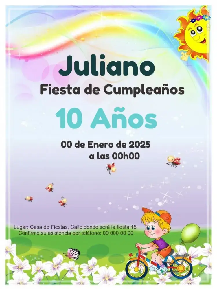 Invitación Fiesta Niño Para Editar Pastel editable y personalizable