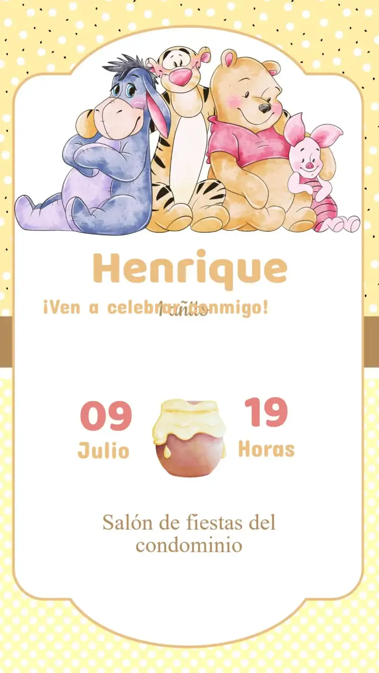 Invitación Invitación Cumpleaños Winnie the Pooh – tema Cumpleaños Infantil colorido, lúdico, infantil, animales, divertido