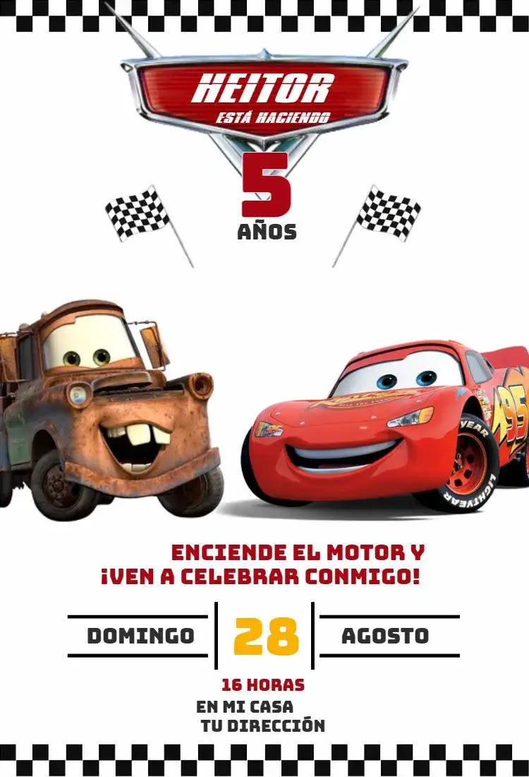 Invitación Autos 4 – tema Cumpleaños colorido, temático, divertido, dinámico, infantil