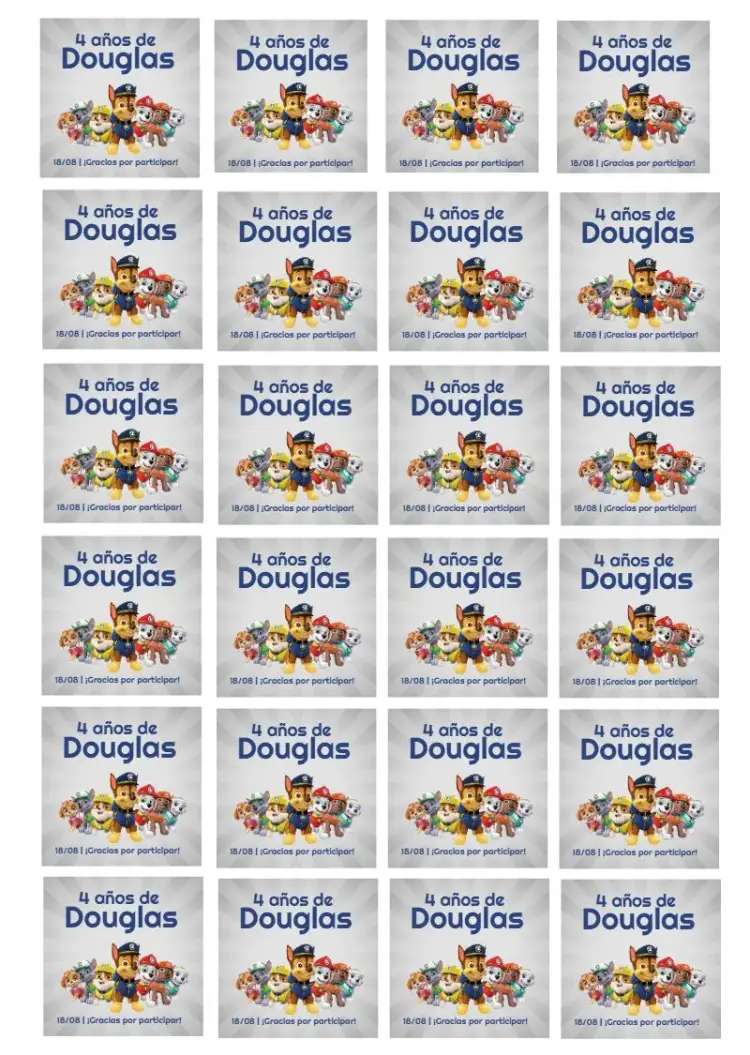 Invitación Etiqueta Patrulla Canina Colorida
