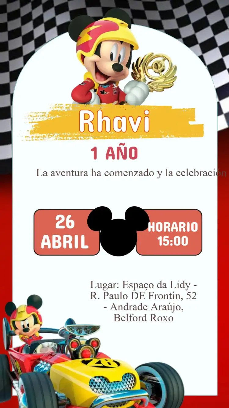 Invitación Cumpleaños Mickey Aventura Sobre Ruedas IA