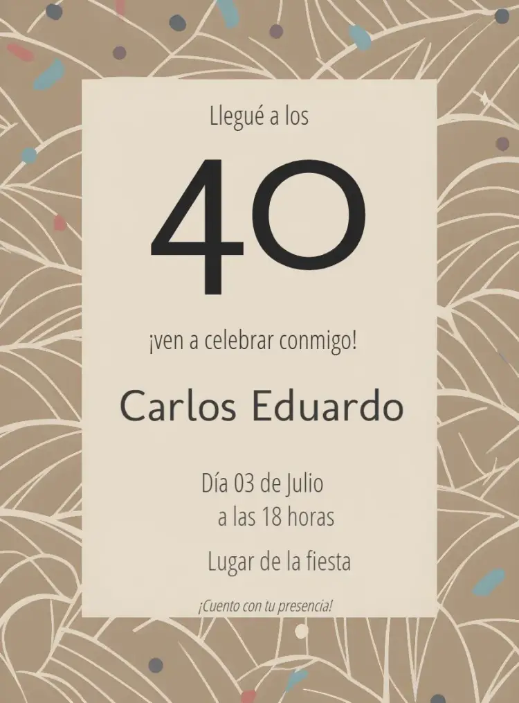 Invitación 40 Años Hombre Beige Azul