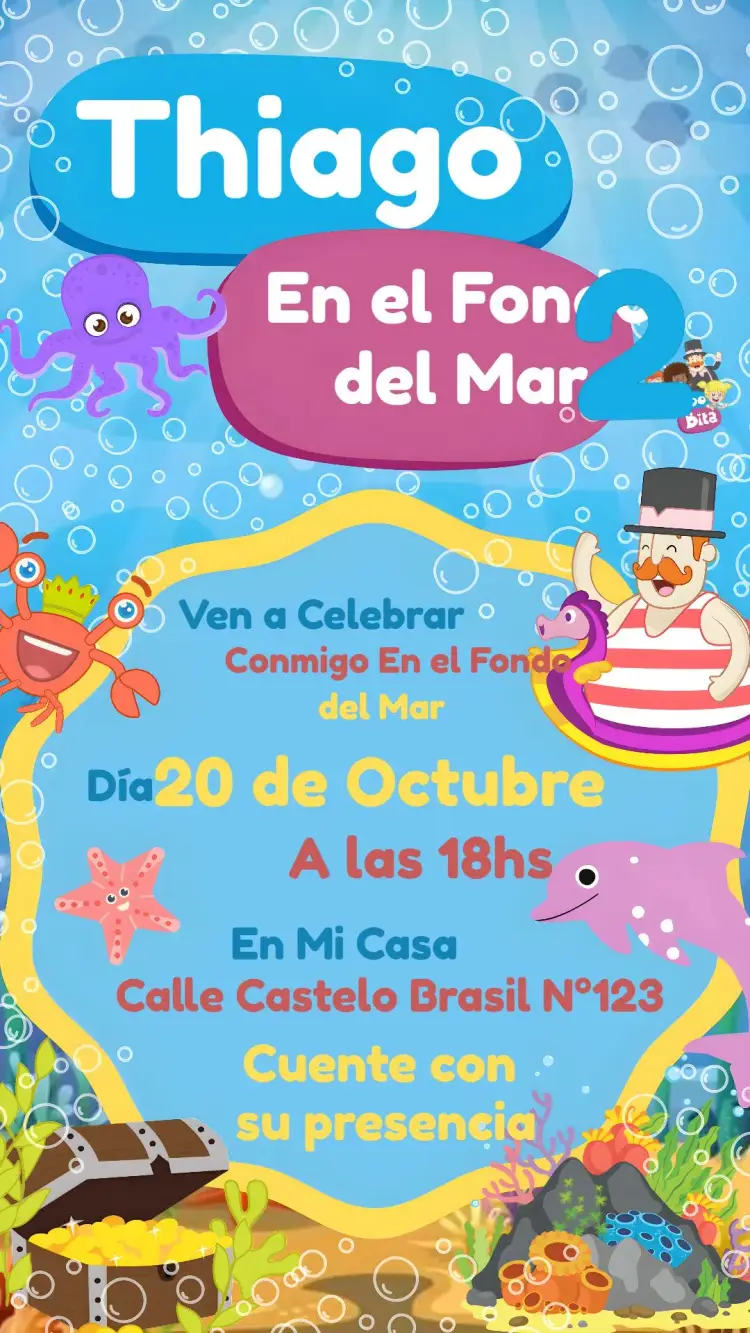 Invitación El Mundo Bita Fondo Del Mar Peces editable y personalizable