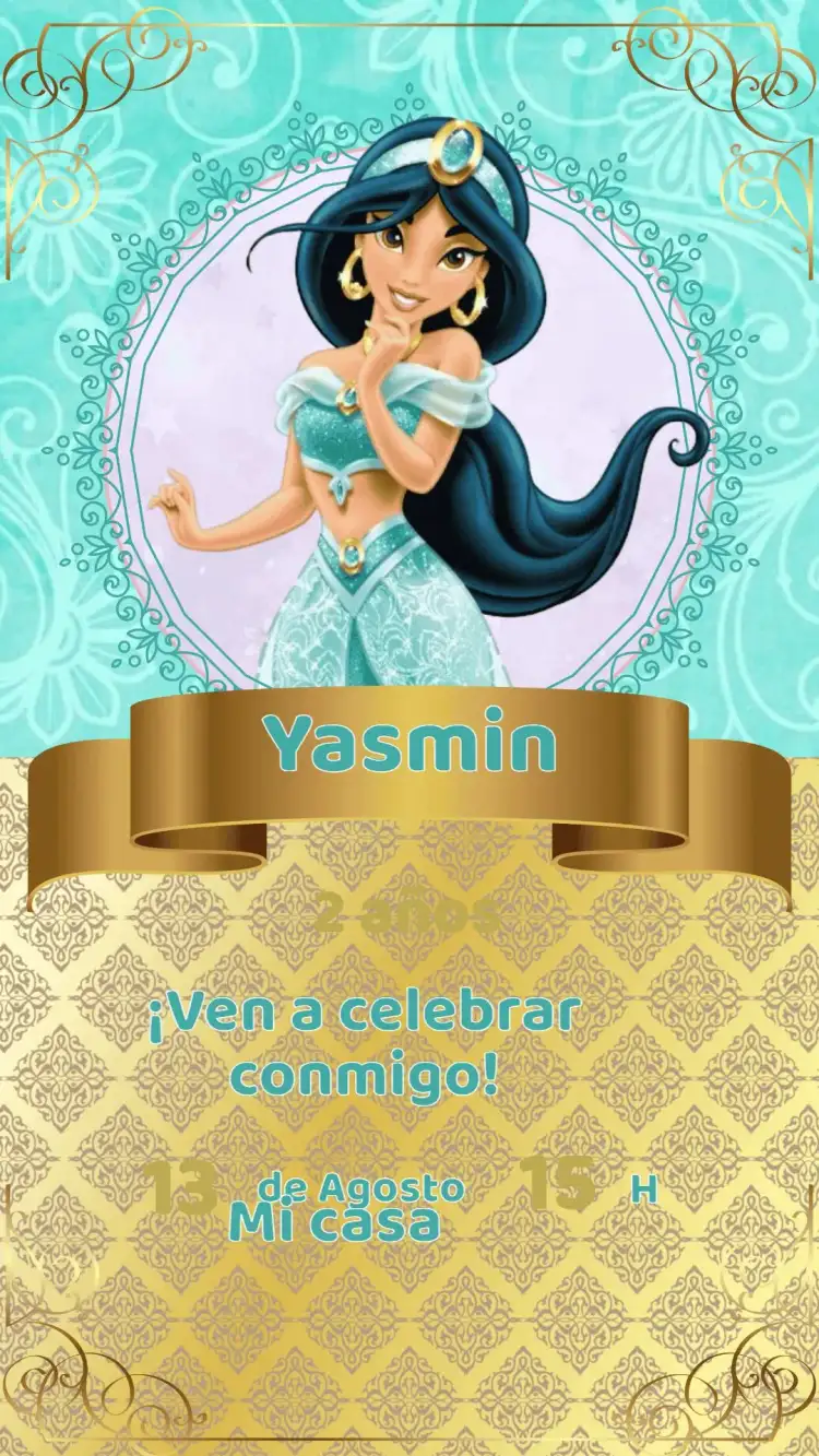 Invitación Cumpleaños Princesa Jasmine