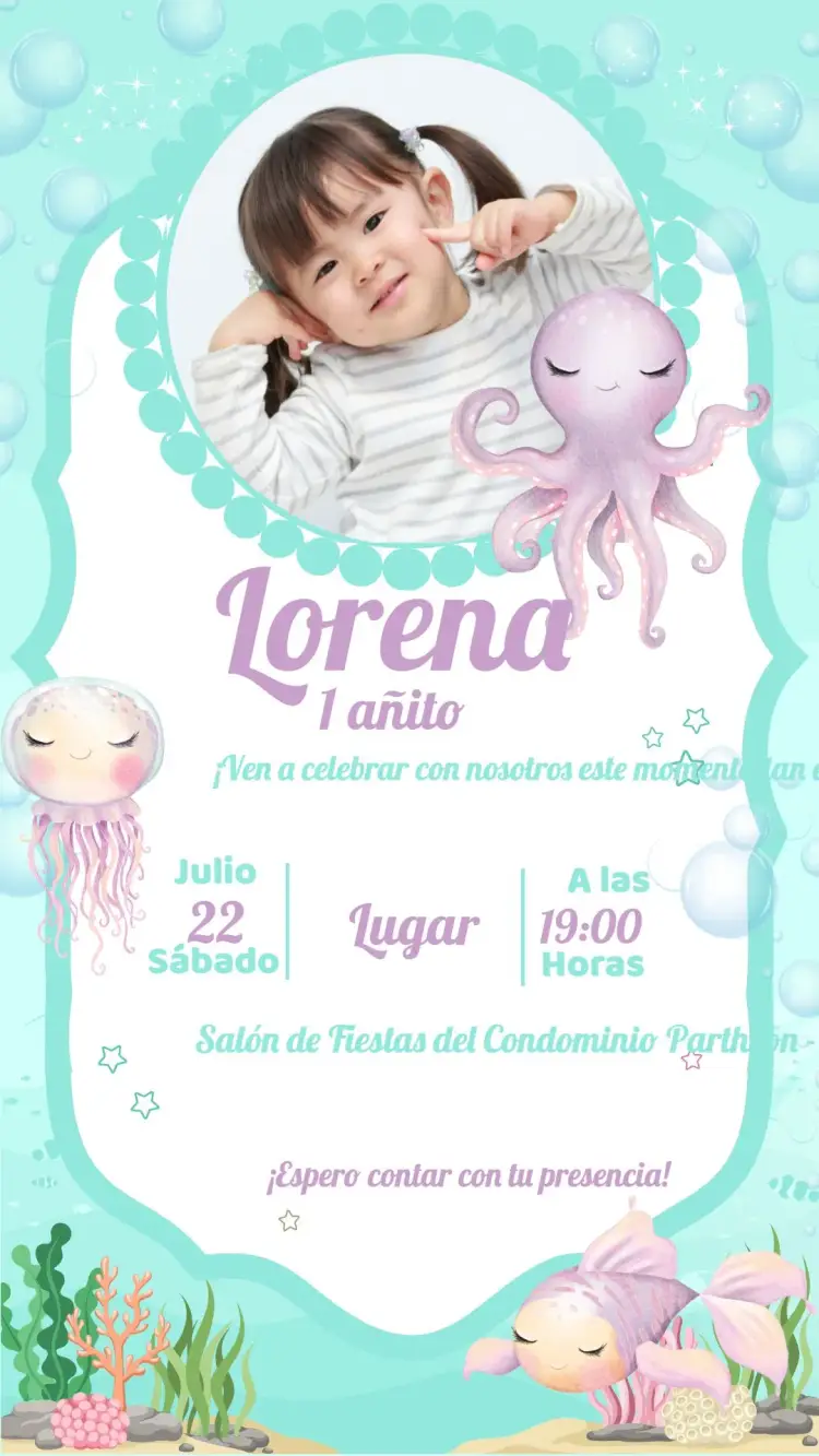 Invitación Fondo Del Mar Con Foto Acuarela