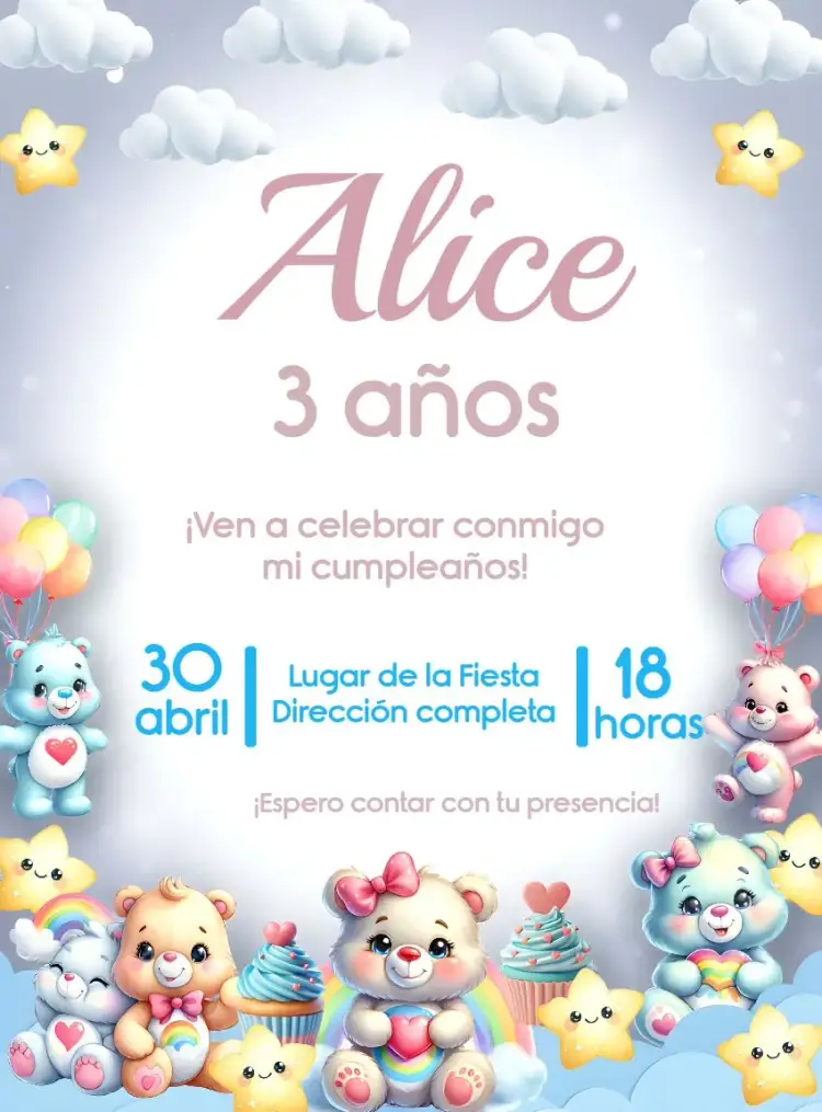 Invitación Ursinhos Carinhosos Cupcakes
