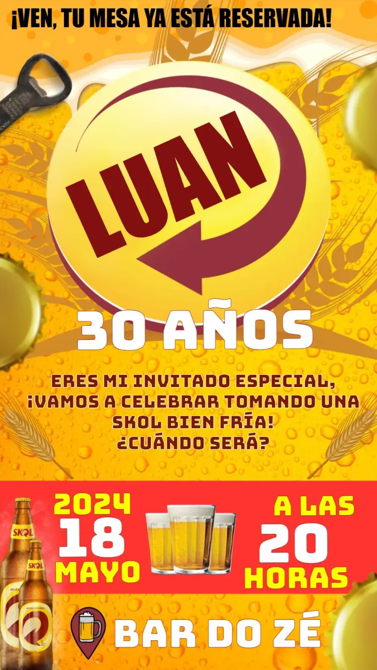 Invitación Bar Cerveza Skoll Amarillo