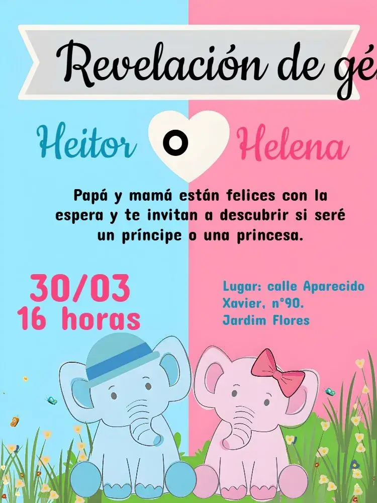 Invitación Baby Shower Elefantes Reveladores O