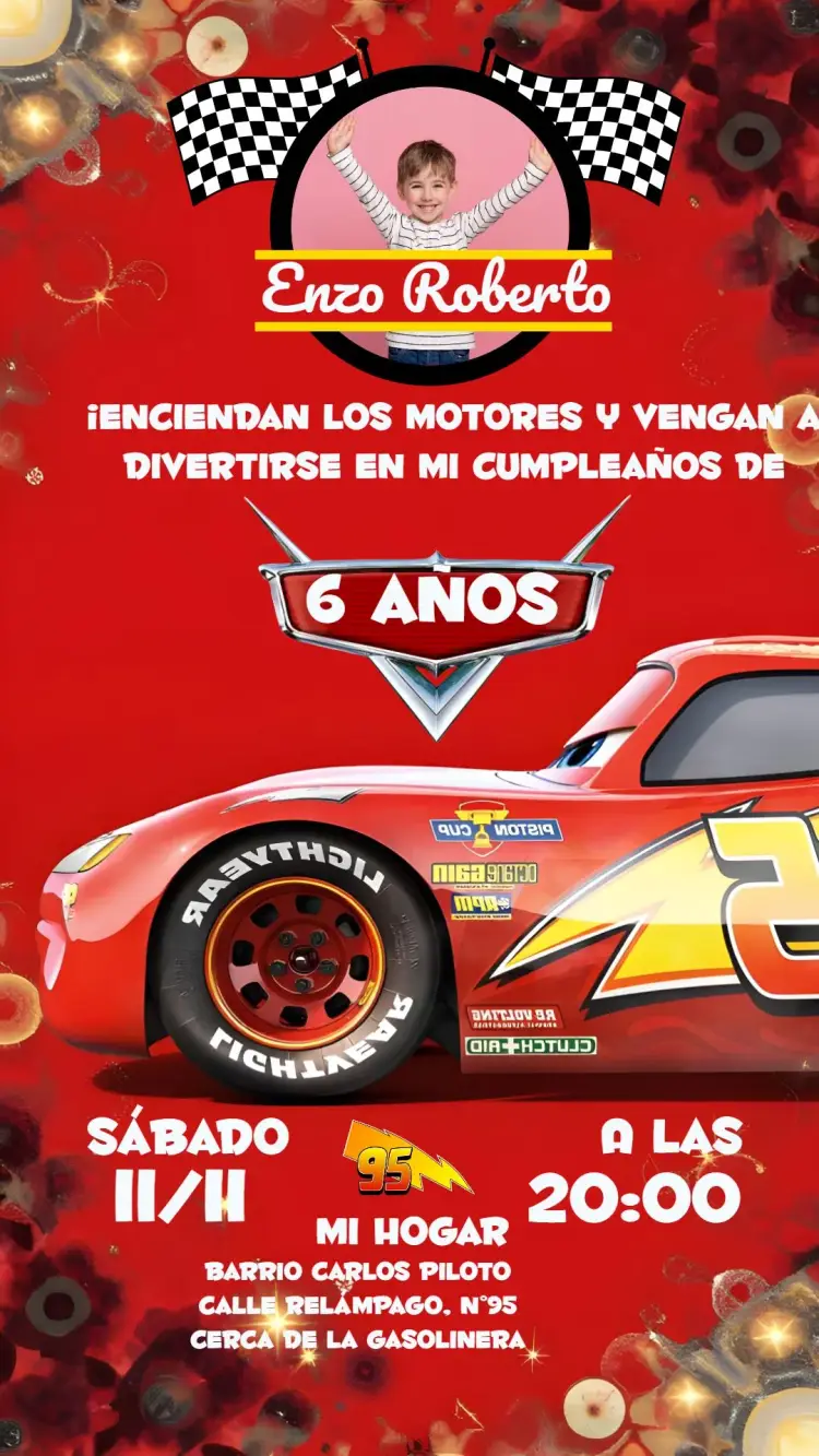 Invitación Carros Con Foto Blanco