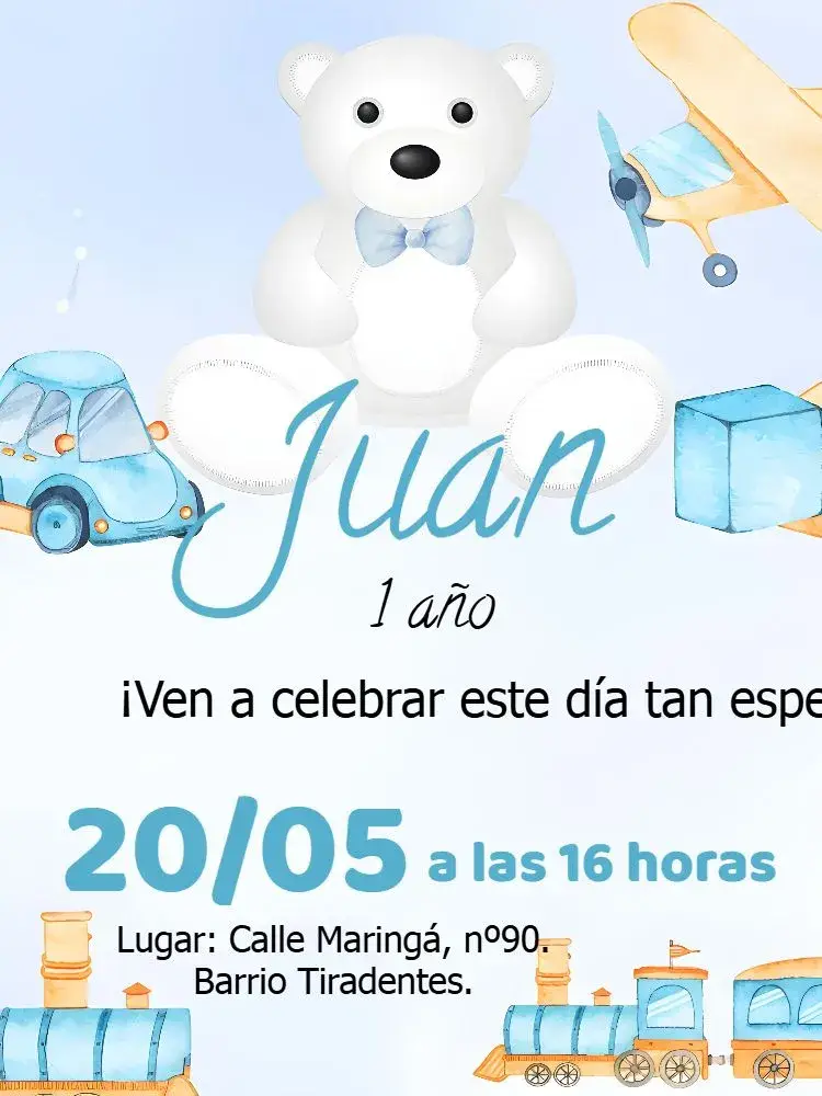Invitación Osito Niño Carrito