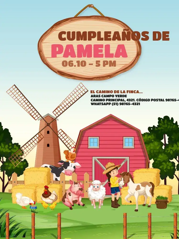 Invitación Granja Animales Gallina
