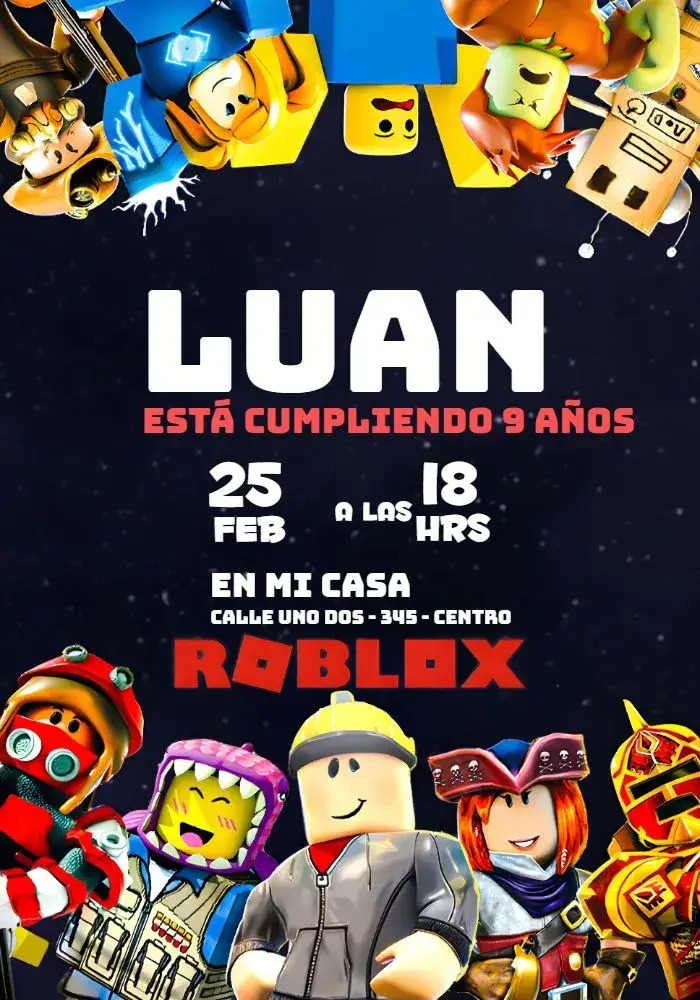 Invitación Roblox Colorido editable y personalizable