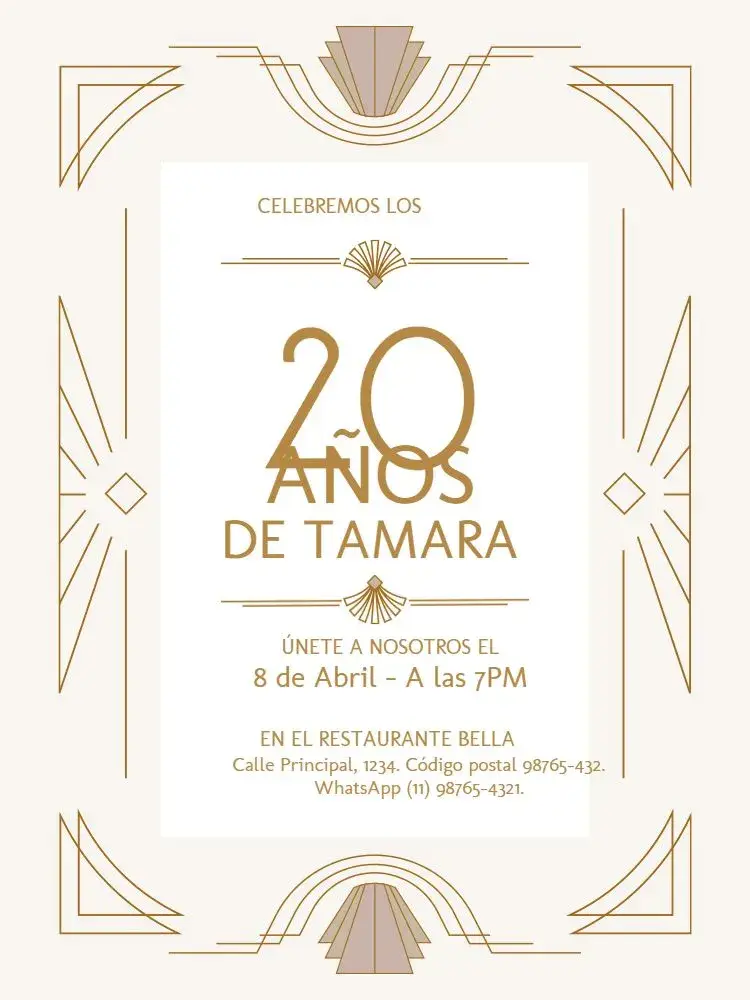 Invitación 20 Años Celebración Elegante