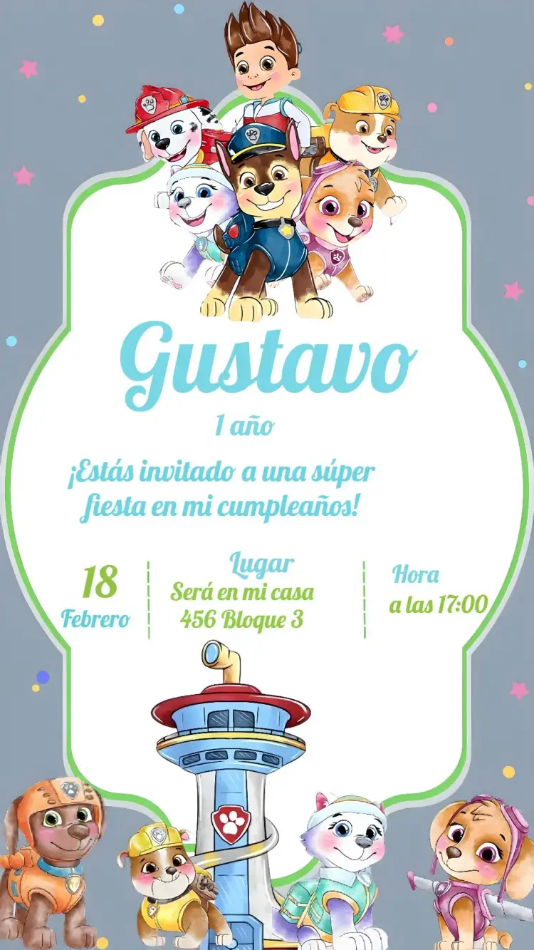 Invitación Patrulla Canina Acuarela