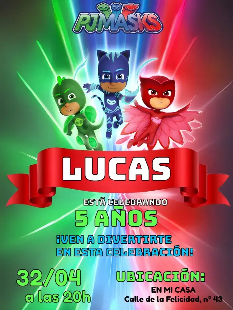 Invitación Pj Masks Azul