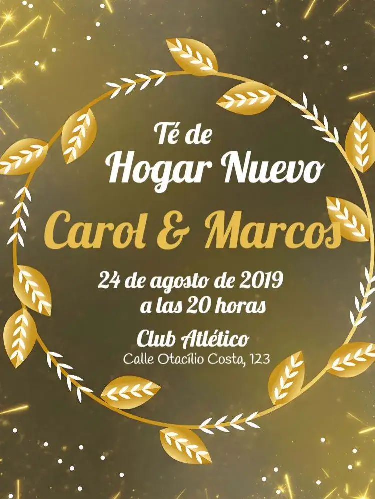 Invitación Té De Casa Nueva Negro – tema Despedida de Soltera negro y dorado, moderno, elegante, minimalista, floral, contemporáneo