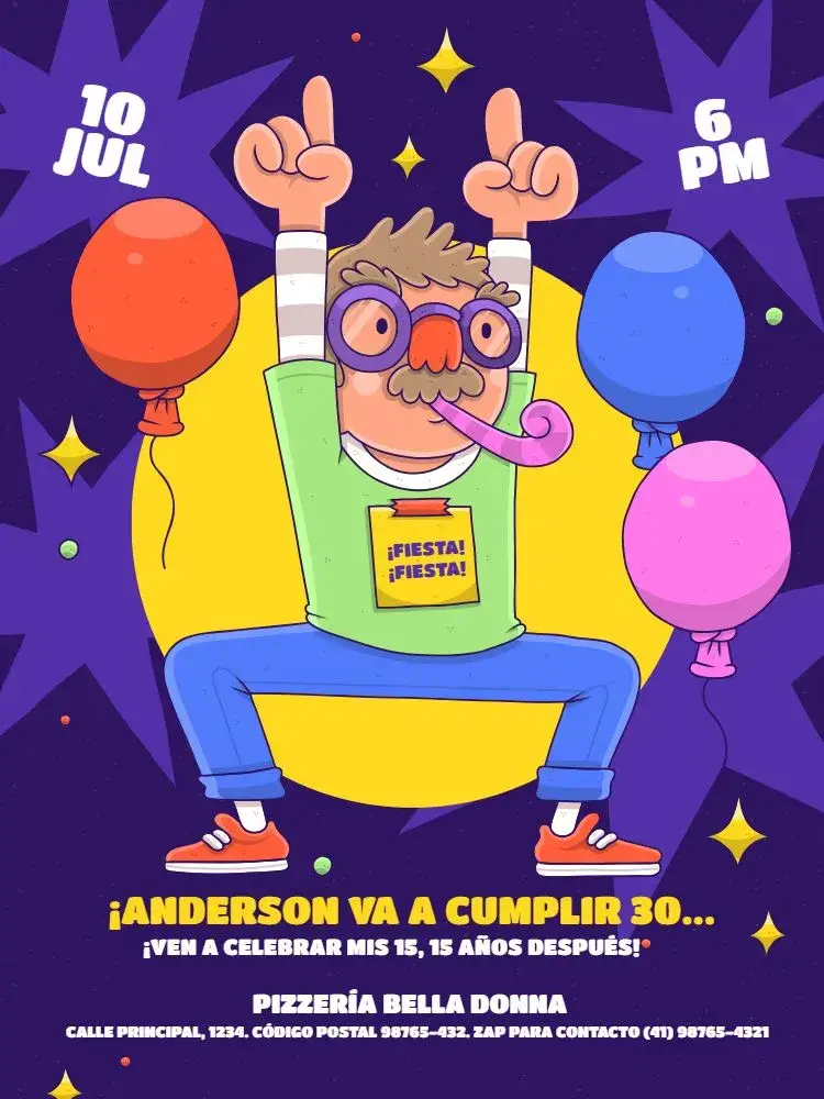 Invitación Globo Morado Divertido