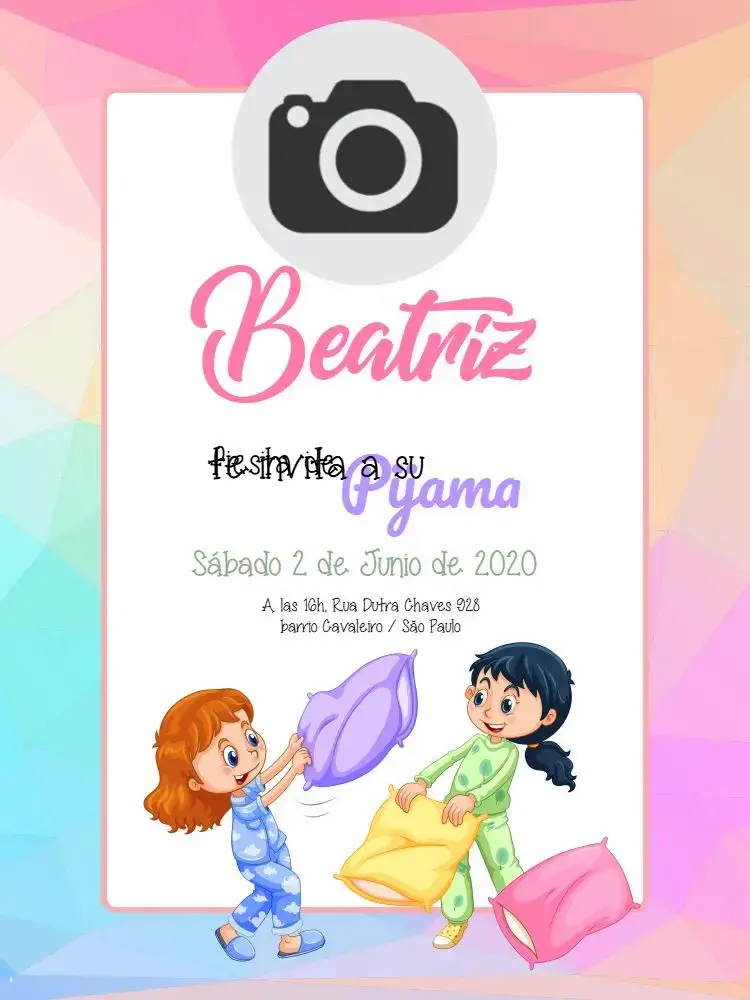 Invitación Celebración Fiesta Del Pijama – tema Cumpleaños Infantil rosa, lúdico, divertido, infantil, moderno