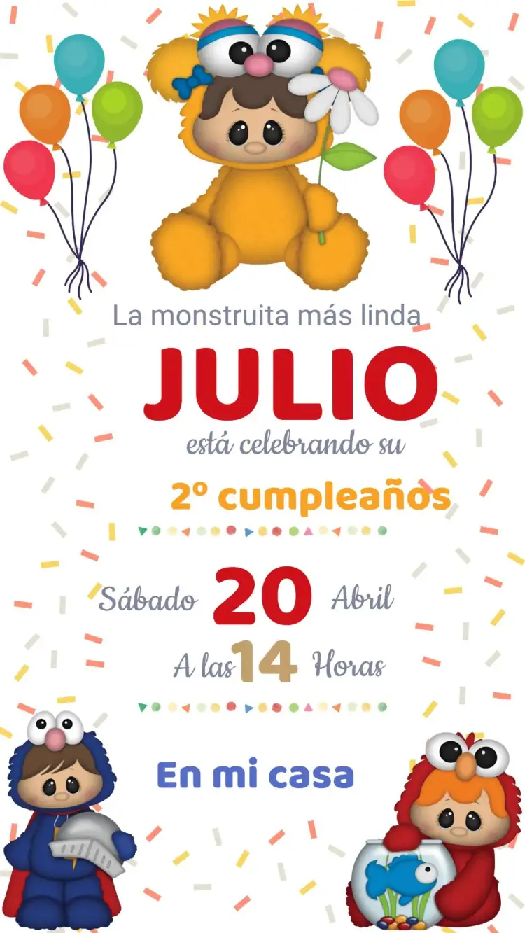 Invitación Invitación Cumpleaños Monstruos adorables – tema Cumpleaños Infantil colorido, divertido, ilustraciones lindas, moderno, juguetón