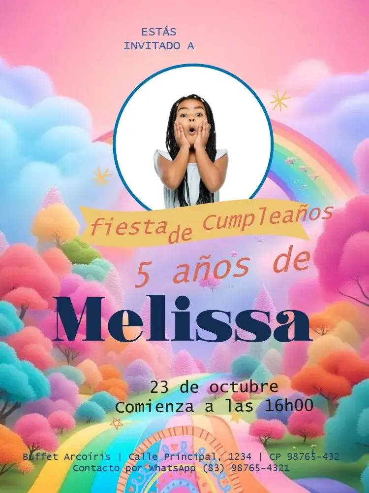Invitación 5 Años Con Foto Para Editar Claro – tema 15 años boho, acuarela, claro, azul, infantil, lúdico