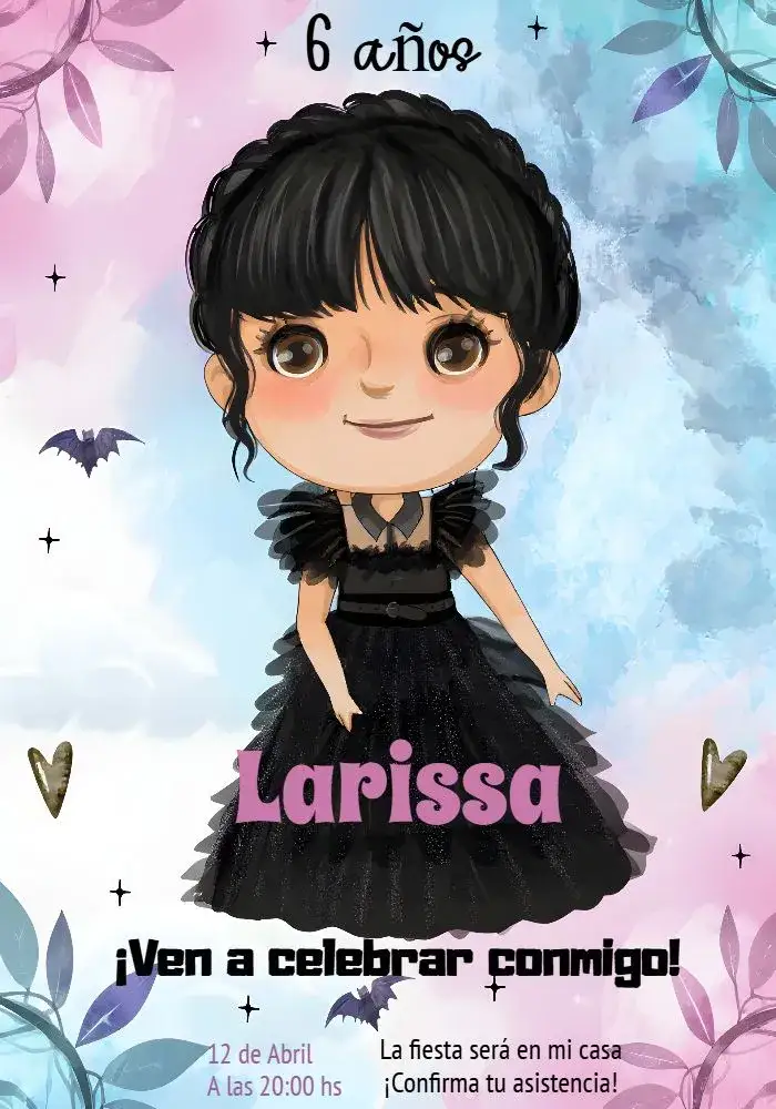 Invitación Wandinha Addams Digital – tema Más buscados oscuro, gótico, divertido, moderno, temático