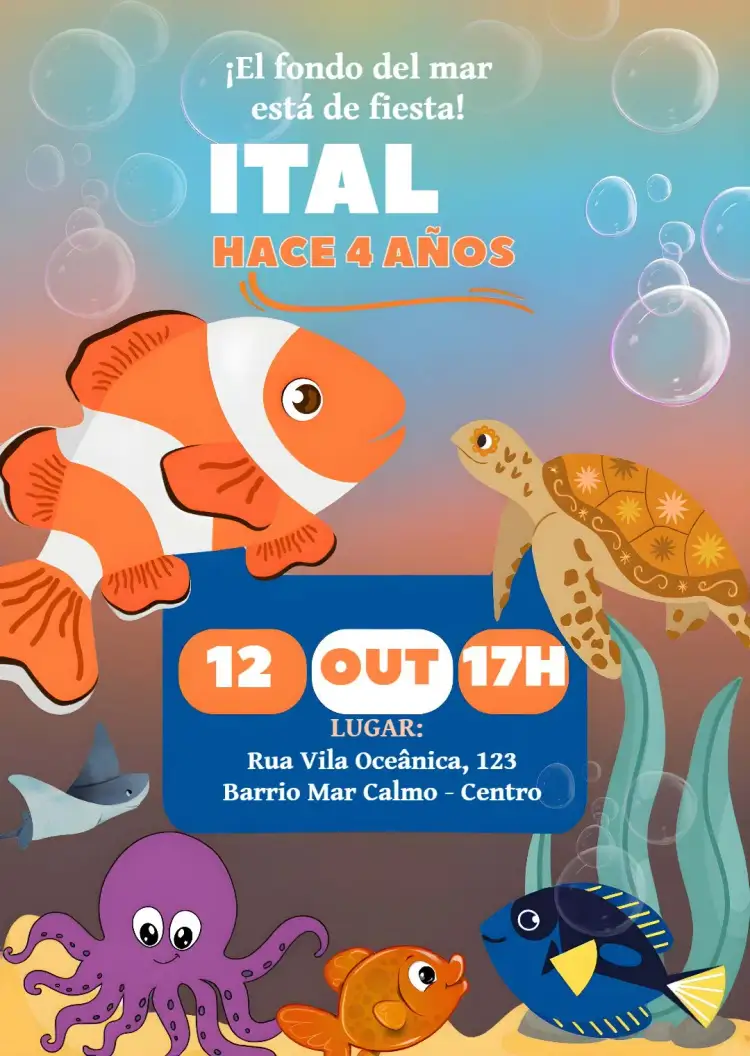 Invitación Fondo Del Mar Nemo Colorido – tema Cumpleaños Infantil colorido, marino, lúdico, divertido, vibrante