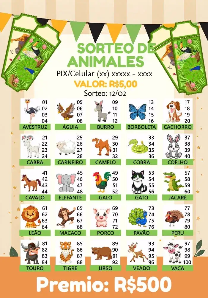 Invitación Rifa De Bicho Premiações Premiação – tema Cartones colorido, divertido, lúdico, moderno, animado