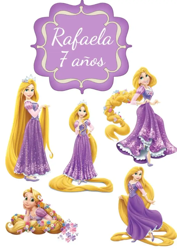Invitación Topo De Pastel Rapunzel Topper – tema Topper de torta lila, púrpura, princesa, mágico, infantil, temático